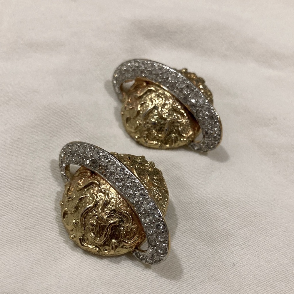 Gold & rhinestone Saturn clip on earrings